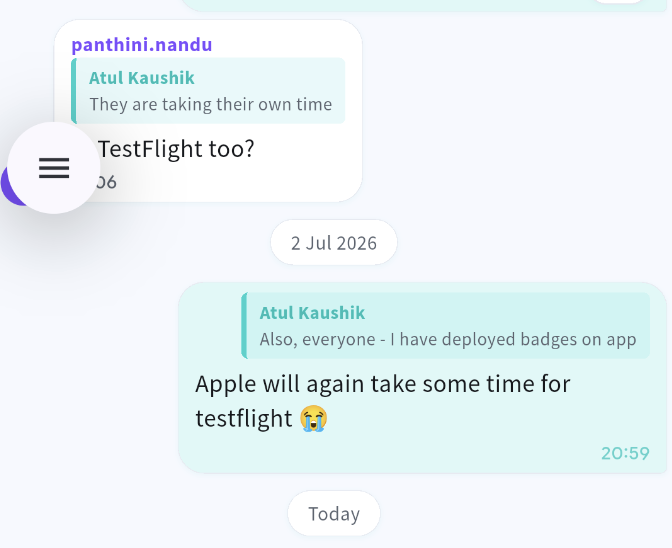 WhatsApp message noting Apple will again take time for TestFlight